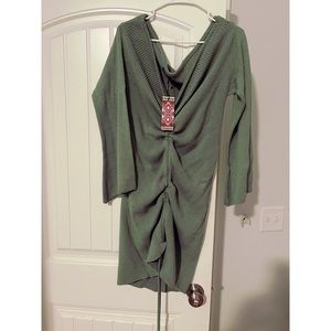 Off the Shoulder Sweater with Gathered Tie